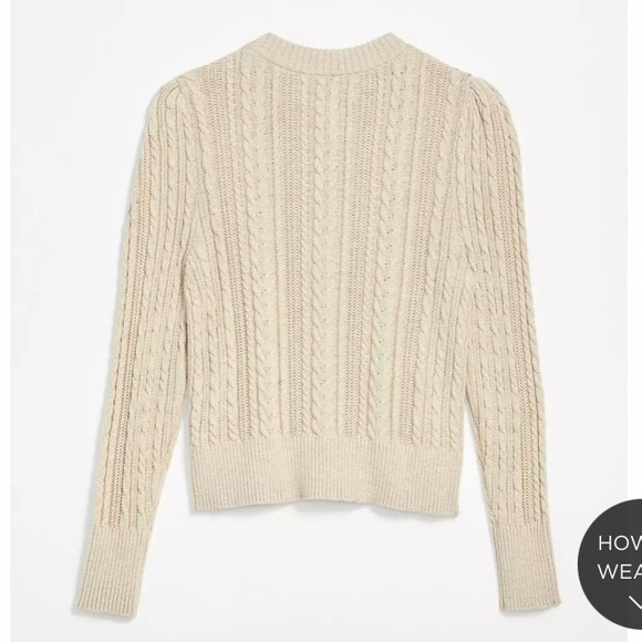 Loft Cable Knit Crew Neck Rolled Oat Cardigan M L - Picture 3 of 5